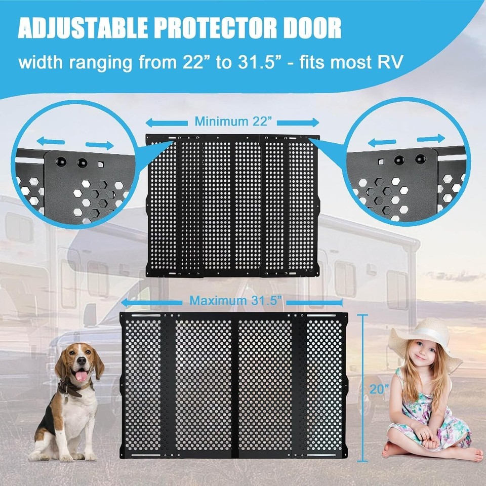 RV Screen Door Protector for Dogs, Adjustable Aluminum Alloy RV Entry