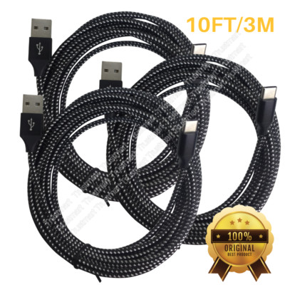 3PACK Braided USB C Type-C Fast Charging Data SYNC Charger Cable Cord 10FT LONG