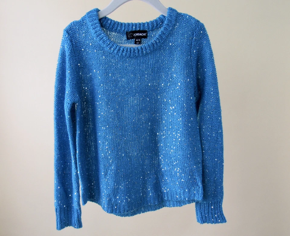 Talla: Suéter 4T JORDACHE Azul Plata Lentejuelas Manga Larga Escote Redondo Niñas Foto 2 de 4