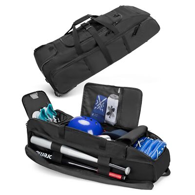 DSLEAF Rolling Baseball Bag with Wheels, Softball Catchers Bag for 4 Bats