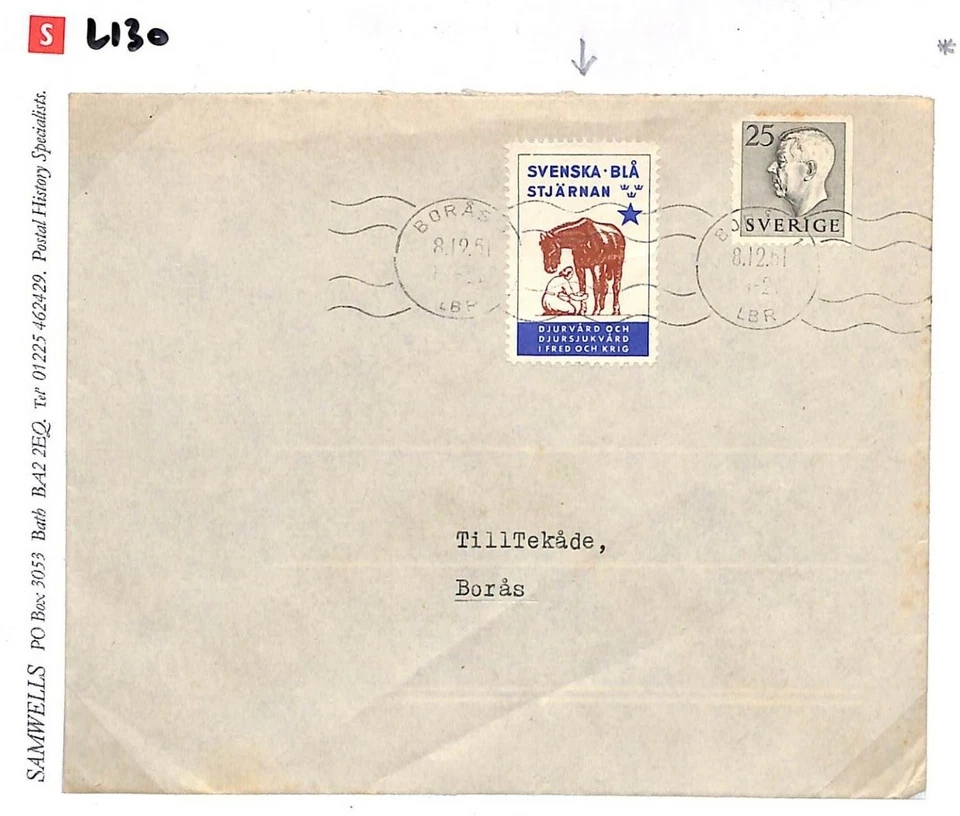 SUECIA Cubierta Boras *ETIQUETA VETERINARIA*CABALLOS 1951 Bien atados {samwells}L130 Foto 2 de 3