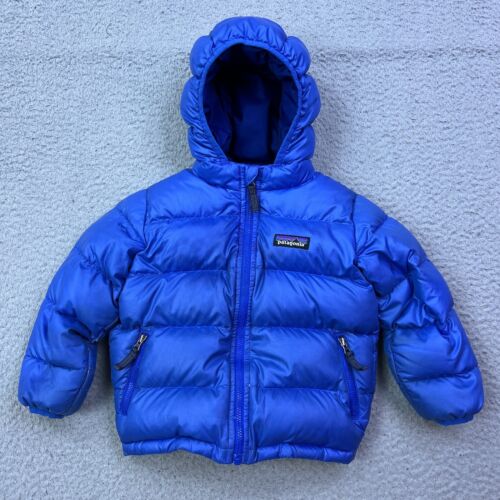 Patagonia Baby Hi-Loft Down Sweater Hoody 2T Toddler Blue Puffer Jacket Zip Coat