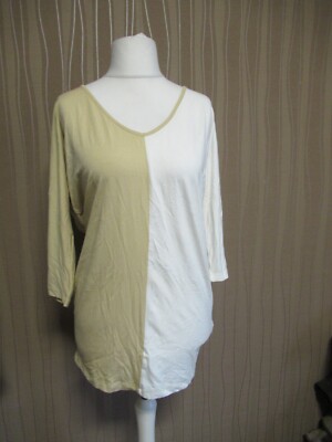 ANCORA  Damen Shirt Gr.  3/4 40 42 beige weiß 3/4 Arm Longshirt V-Ausschnitt