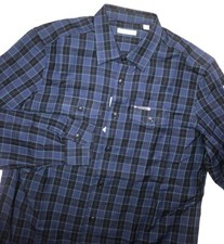 Burberry Shirt Men s XL Navy Check Wool Linen...