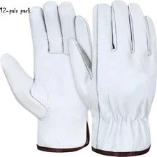 12 pairs of goat skin grain leather drivers, safety, working gloves (PPE)