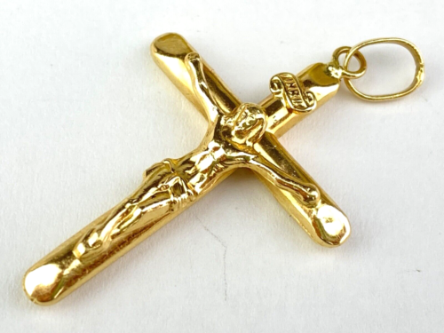 18k Yellow Gold INRI Cross / Crucifix Pendant - 2.08 grams / 1" x 1.5"