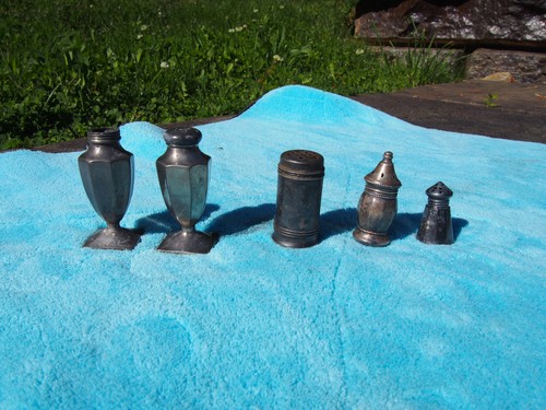 Vintage Nickel Silver Pewter Sterling Salt and Pepper Shakers-Lot of 5