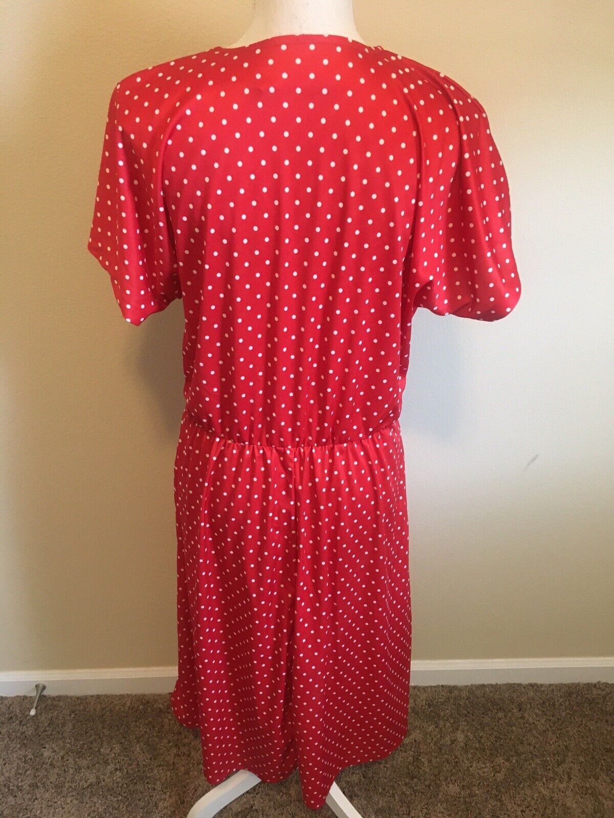 Vintage Unbranded Women’s Dress Red With White Po… - image 3