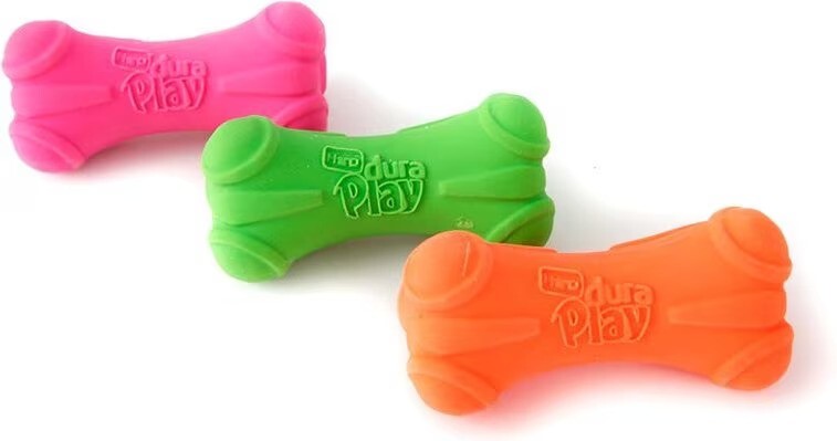 Hartz Dura Play Bacon Scented Squeak Bone Dog Toy 3 Pack Multiple Colors Medium