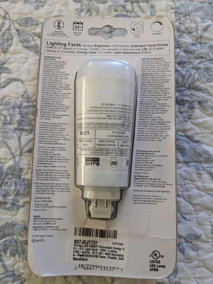 Philips PL-C / PL-T 26w 10.5w LED Soft White Dimmable 4Pin Light Bulb 9290013884 - Image 3 of 4