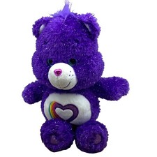 Care Bears Rainbow Heart Plush Stuffed Animal "FUR" Glittery Speckles Toy 13"
