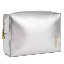 NWT YSL Yves Saint Laurent Silver Cosmetic Bag Makeup Pouch Case 2024 Collection