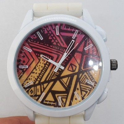 Strada Genoa Watch Women 45MM Multicolor Dial White Plastic Bands New Battery