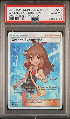 Green's Exploration Full Art Pokemon Sun & Moon Unbroken Bonds 209/214 PSA 10