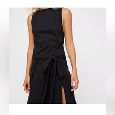 NWT Free people beach wrap dress black size S LBD midi boho indie sleeze