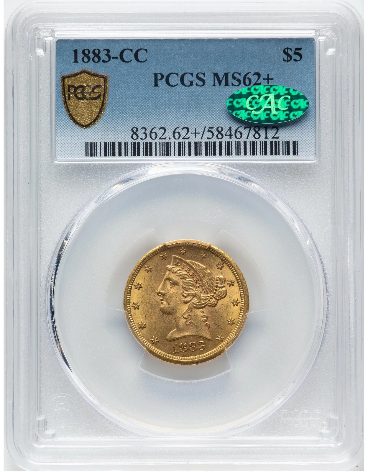 1883-CC LIBERTY $5 PCGS MS 62+
