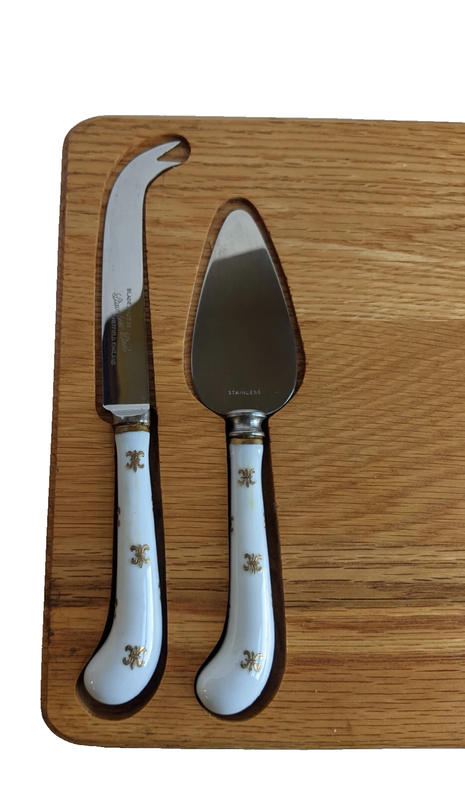 Vintage Cutting Board Wood Stainless Steel Sheffield England Charcuterie 3 piece