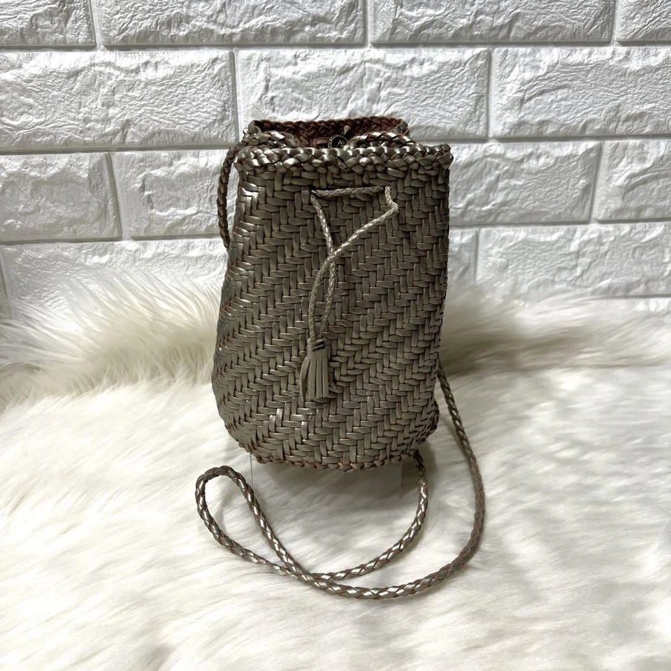 Sac bandoulière DRAGON DIFFUSION cuir tissé cordon de serrage gland doré... - Photo 1/4