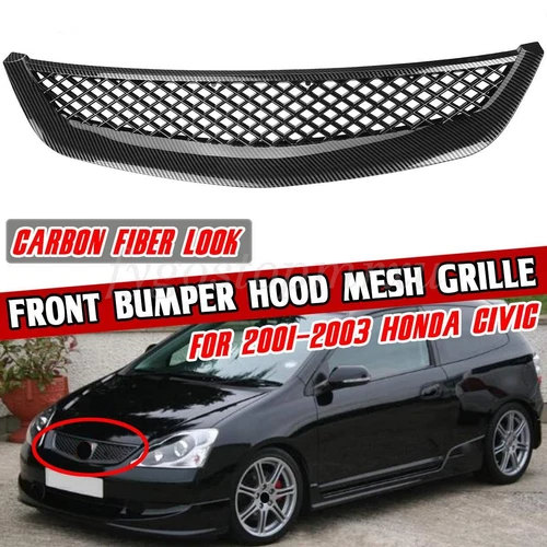 For 01-03 Honda Civic JDM Type R Carbon fiber Mesh Front Hood Grille Mesh Grill