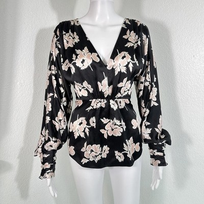 Cinq À Sept Sz S Silk Floral Coquette Romantic Long Sleeve Blouse Balletcore