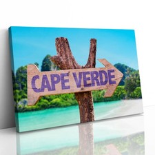 Cape Verde Wooden Beach Sign Canvas Framed Print Picture Wall Art