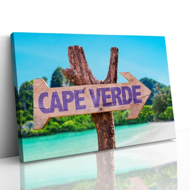 Letrero de playa de madera de Cabo Verde lienzo impresión enmarcada cuadro arte de pared