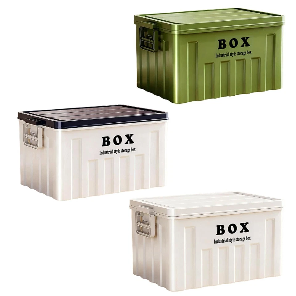 Lidded Storage Bin Large Utility Crate and Handles for Shoes Clothes Outdoor - Image 2 of 2