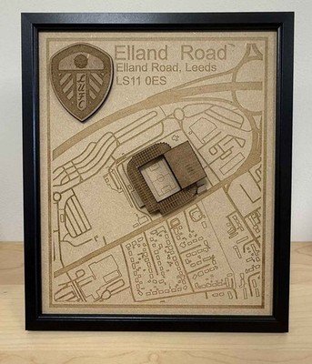 LUFC Elland Road Stadiondruck gerahmt 3D Lasergebrannt Elland Road Stadionkunst