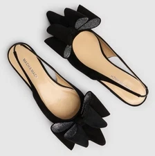 Mach & Mach Le Cadeau Pointed Toe Slingback Flat Black EU 40 NEW Suede Leather