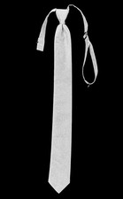 Men s Metallic Silver Pre-Tied Skinny Long Tie Adjustable Neck Shiny Sparkling