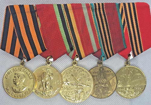 Five Soviet Russian USSR Medals: WWII Victory & 20,30,40,50 WWII Jubilee Medals