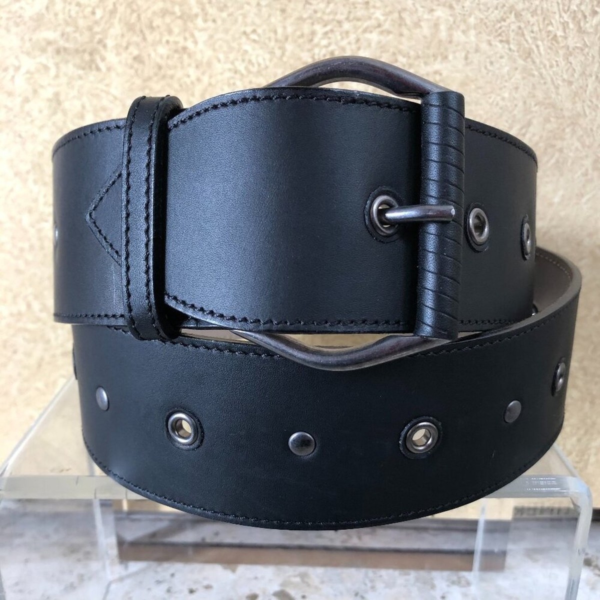 Donald Pliner Belt Expresso Leather Metal Studs 2 display picture 2