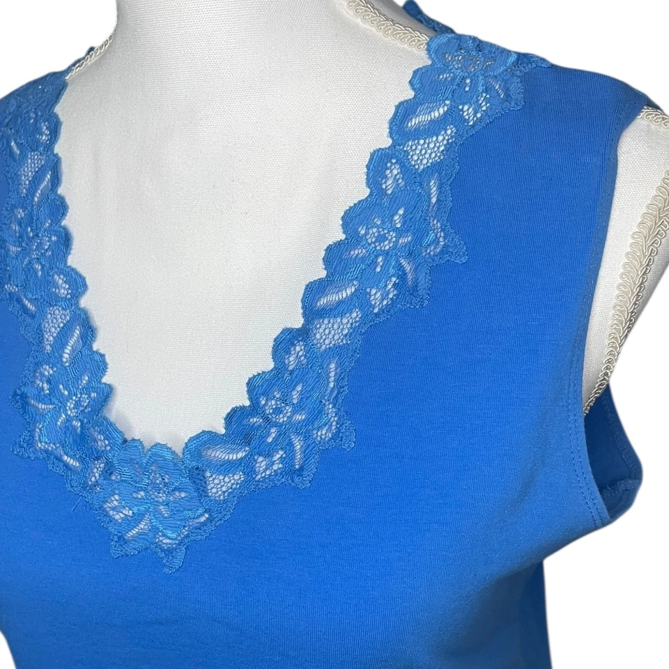 Coldwater Creek M 10-12 синий кружевной отделки Майка хлопок эластичной без рукавов офис - Изображение 2 из 4