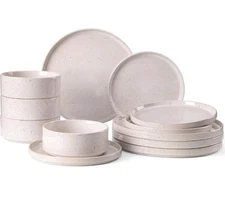 Nebula Plates and Bowls Sets, 12 Pieces Dinnerware Sets, Dishes Set for 4, Cr...