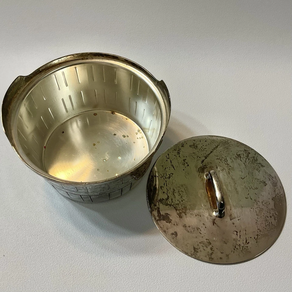 Plato de baratija vintage Gorham Silver Plate YC348 bañera de mantequilla barril cubo con tapa Foto 3 de 4