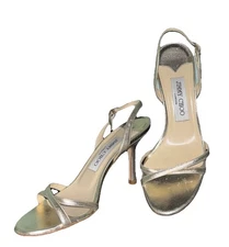 JIMMY CHOO-Matte Gold Open Toe Sling Back Heel-Size 5.5-Italy