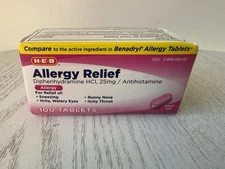 H‑E‑B Allergy Relief Diphenhydramine Antihistamine Tablets – 25 mg 05/2026