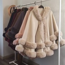 Women's Prom Faux Warm Fur Knitted Cape Stole Wedding Shawl Wraps Winter