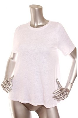 NEW (15) Eileen Fisher Organic Linen Jersey Crew Neck Tee Easy Fit Top White