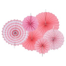 Hanging Paper Fans Set Paper Decorations for Party Birthday Pink  6pcs 
