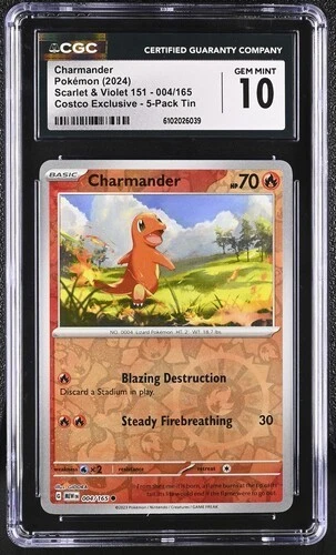✨✨ CGC 10 Charmander 004/165 Reverse Holo Pokemon Costco Exclusive 151