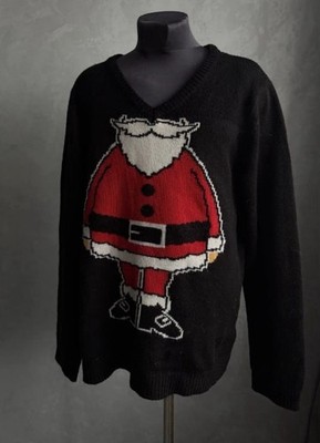 Christmas Sweater men s Santa Claus size XL men black V-neck cotton Much More