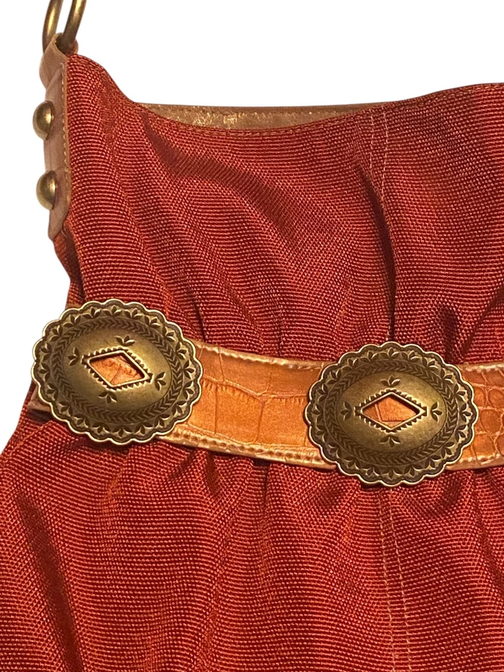 Kathy Van Zeeland Y2k Burnt Orange Satchel Purse With Western Style Conchos - Image 2 of 4