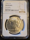 1934-D Peace Dollar, Graded, AU Detail