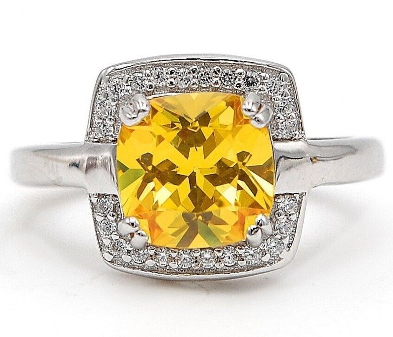 3CT Heat Treated Yellow Topaz 925 Sterling Silver Ring Sz 8 U3-5