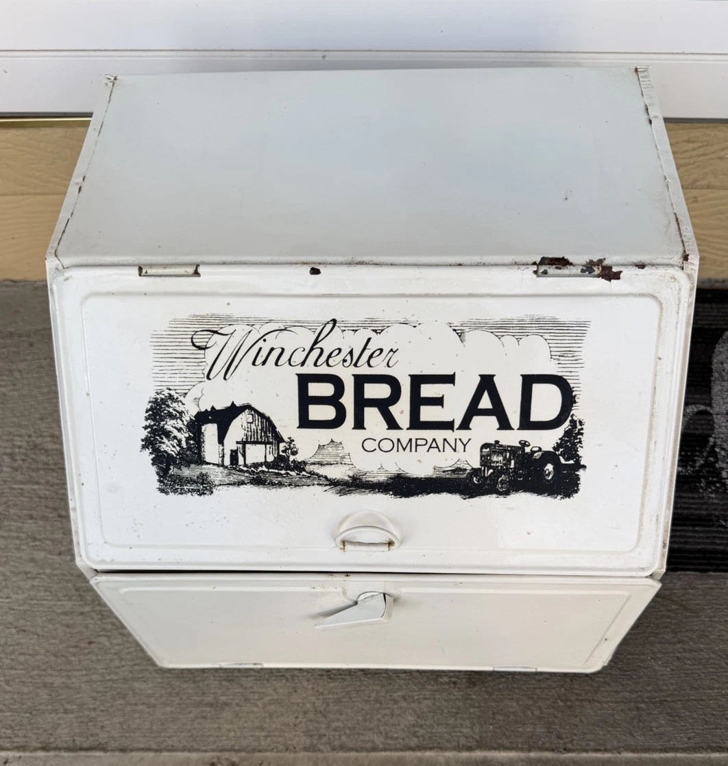 Vtg Winchester Bread Co Metal Tin Pie Safe Box Gun Amo Bullet Box Fresh Hinged