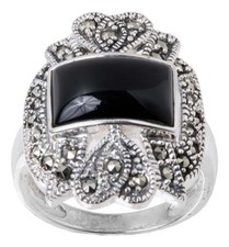BLACK ONYX .925 STERLING SILVER RING SIZE 6  UP R06007