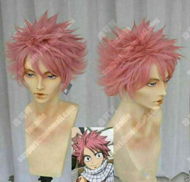 Peluca de fiesta Fairy Tail Natsu Dragneel rosa puntiaguda cosplay Foto 2 de 3
