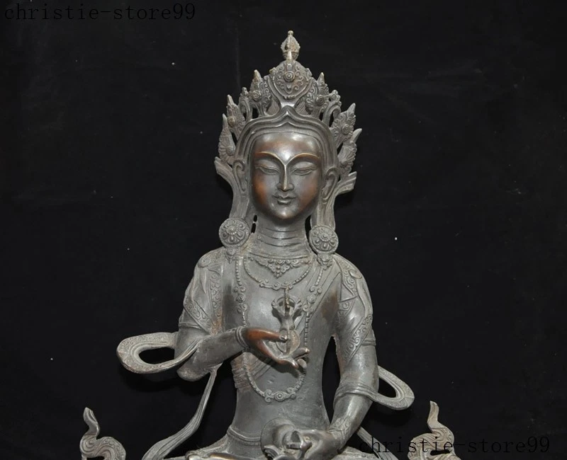 Antigua estatua de Buda diosa Vajrasattva Kwan-Yin Guanyin de bronce budista tibetano Foto 2 de 4