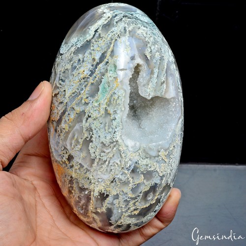 1.1 Kg Natural Dendrite Moss Agate Druzy Crystal Egg Geode Specimen Reiki Decor - Picture 2 of 9